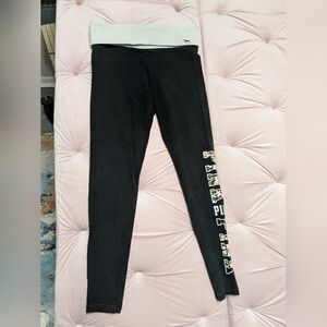 Women's Victoria's Secret Love Pink Y2K Black Foldover Leggings Pants Yoga